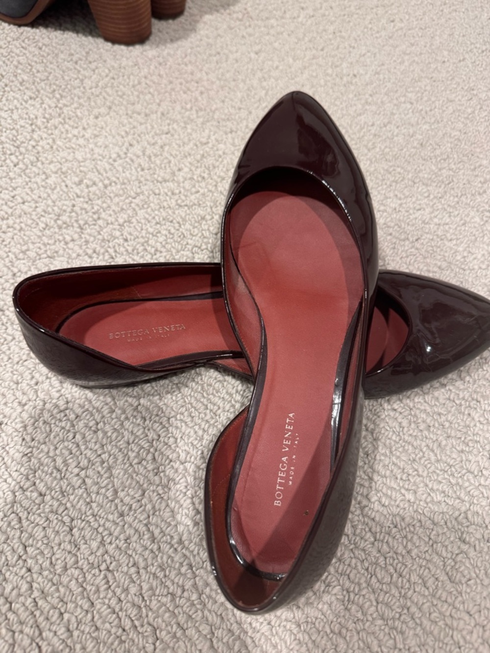 Bottega Veneta Glossy Burgundy Pointed-Toe Flats